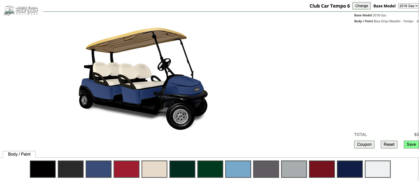 tempo 6 seater club car blue onyx metallic