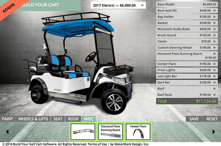 BYGC 2.7 EZGO RXV Build Your Golf Cart Add Ons: Fender Flare, Running Board, Roof Rack