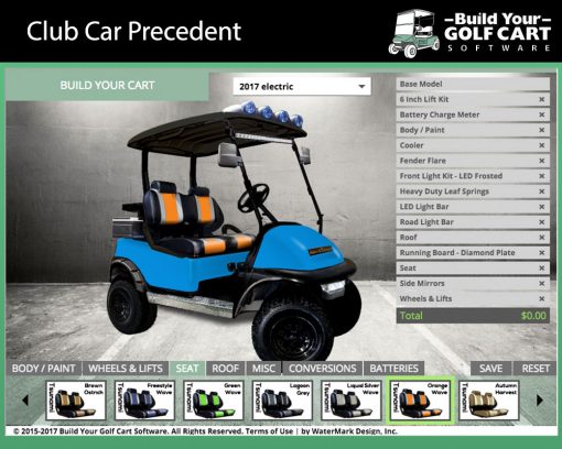 club car precedent build your golf cart software