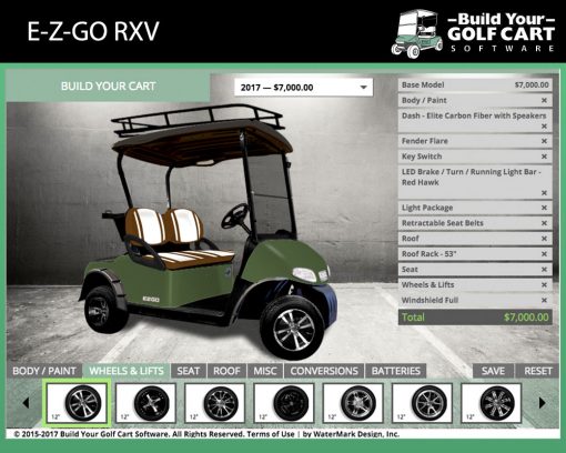 ezgo rxv build your golf cart software